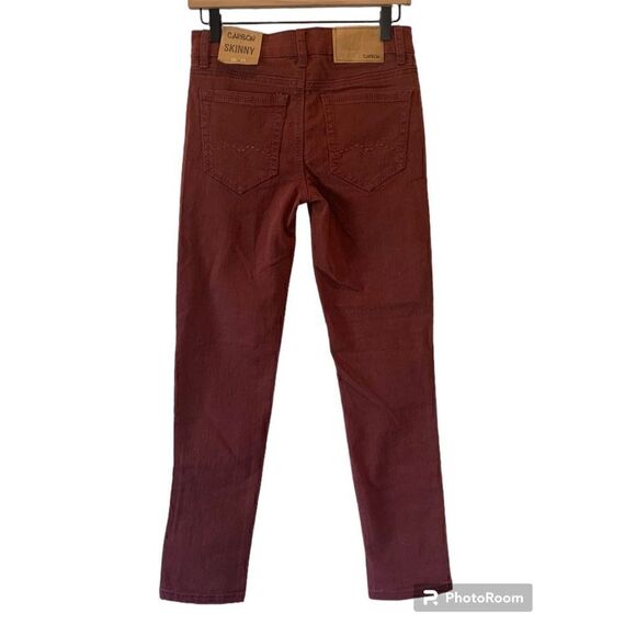 Carbon Mens Red Tapered Leg 5 Pockets Stretch Cotton Denim Skinny Jeans L30 W26 - Picture 2 of 4